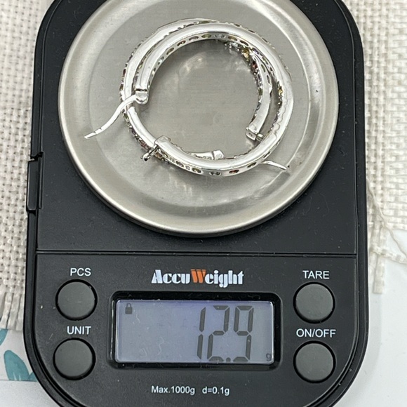 Vintage 925 Sterling Silver Multicolor Gemstone Hoop Earrings - Picture 10 of 16